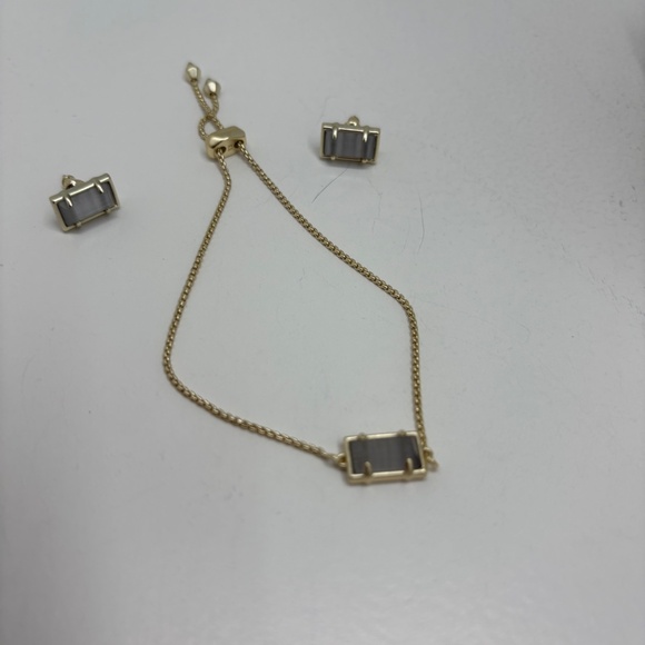 Kendra Scott Pyrite Adjustable Phillipa Bracelet and Rectangular Studs Set - Picture 2 of 4